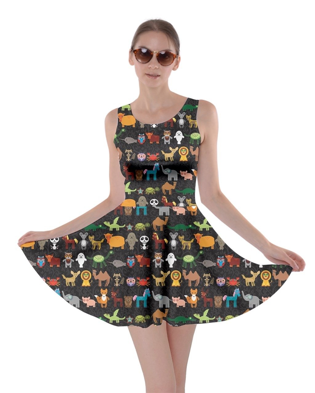 CowCowWomens Dog Cat Horse Pig Hippo Sheep Rabbit Panda Animal Skater Dress, XS-5XL