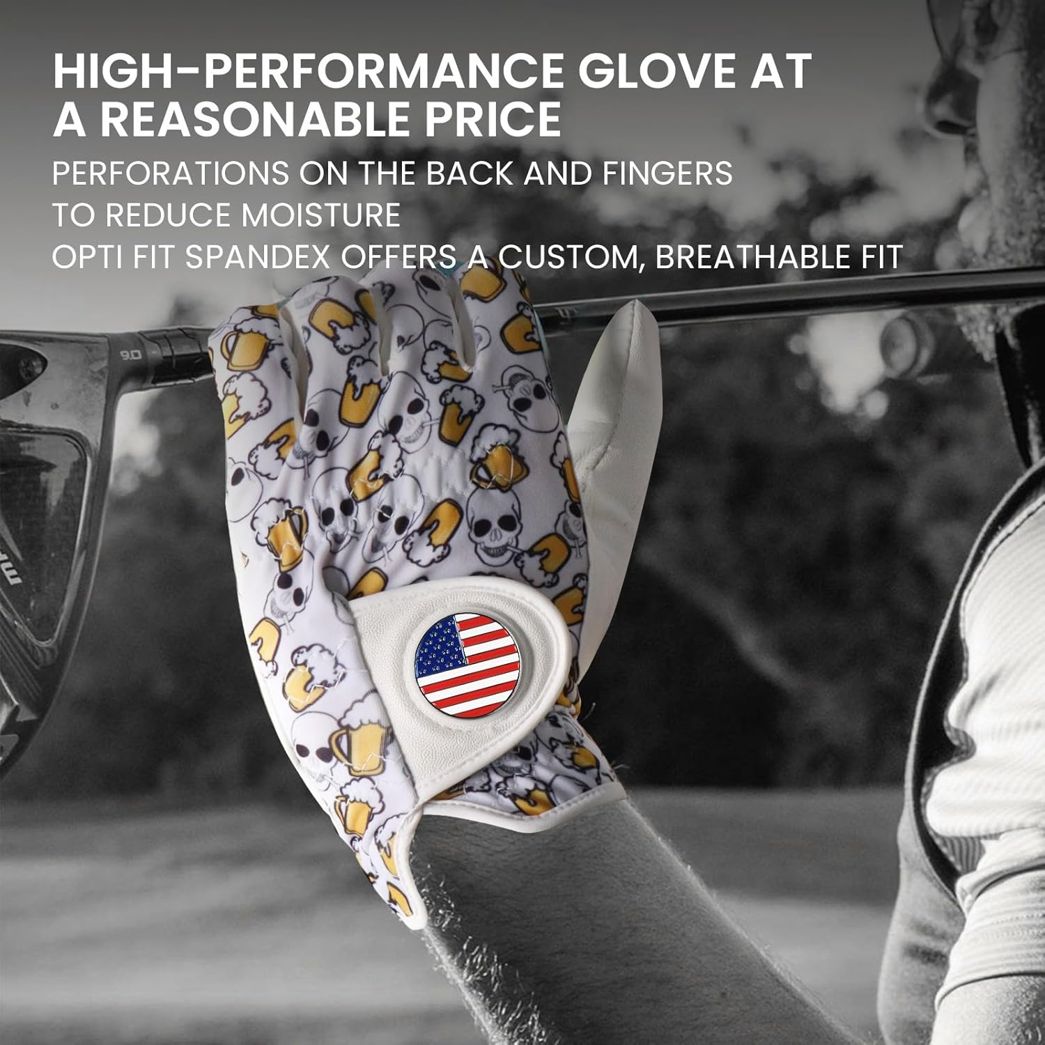 FINGER TEN Golf Gloves Men 1 Pack with Ball Marker for Left Hand Right, Stylish Patterns & Breathable Design for Comfortable All-Weather Grip, Golf Glove Sizes S M ML L XL - Image 6