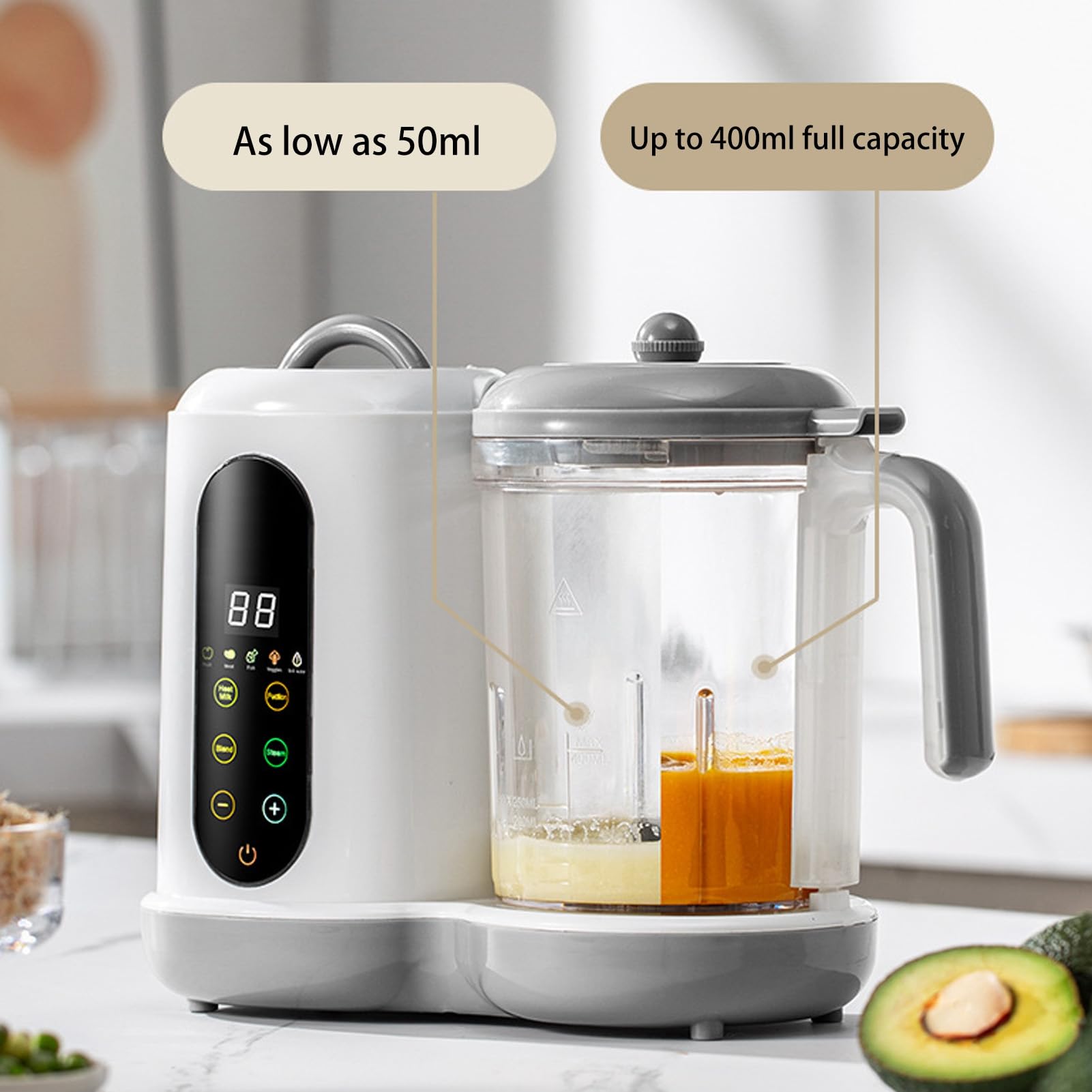 Máquina de alimentos para bebés, vaporizador y licuadora de alimentos para bebés, procesador eléctrico todo en uno, 450 W, acero inoxidable, máquina automática de puré, carne casera saludable de