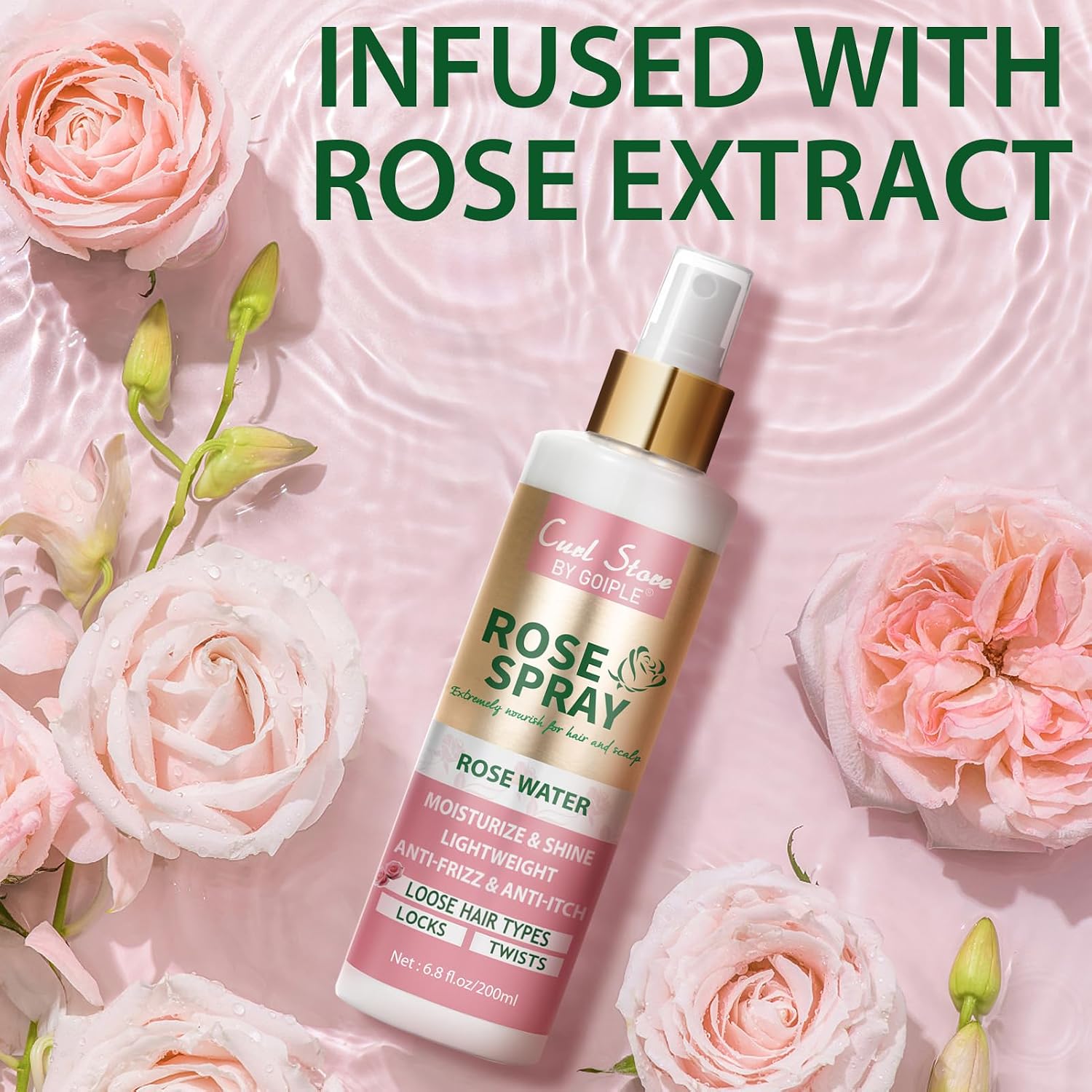 6.8Fl.oz Rose Water Hair Spray for Scalp Moisturizing, Natural Loc Gel for Retwist, Rosewater for Hair Refreshing