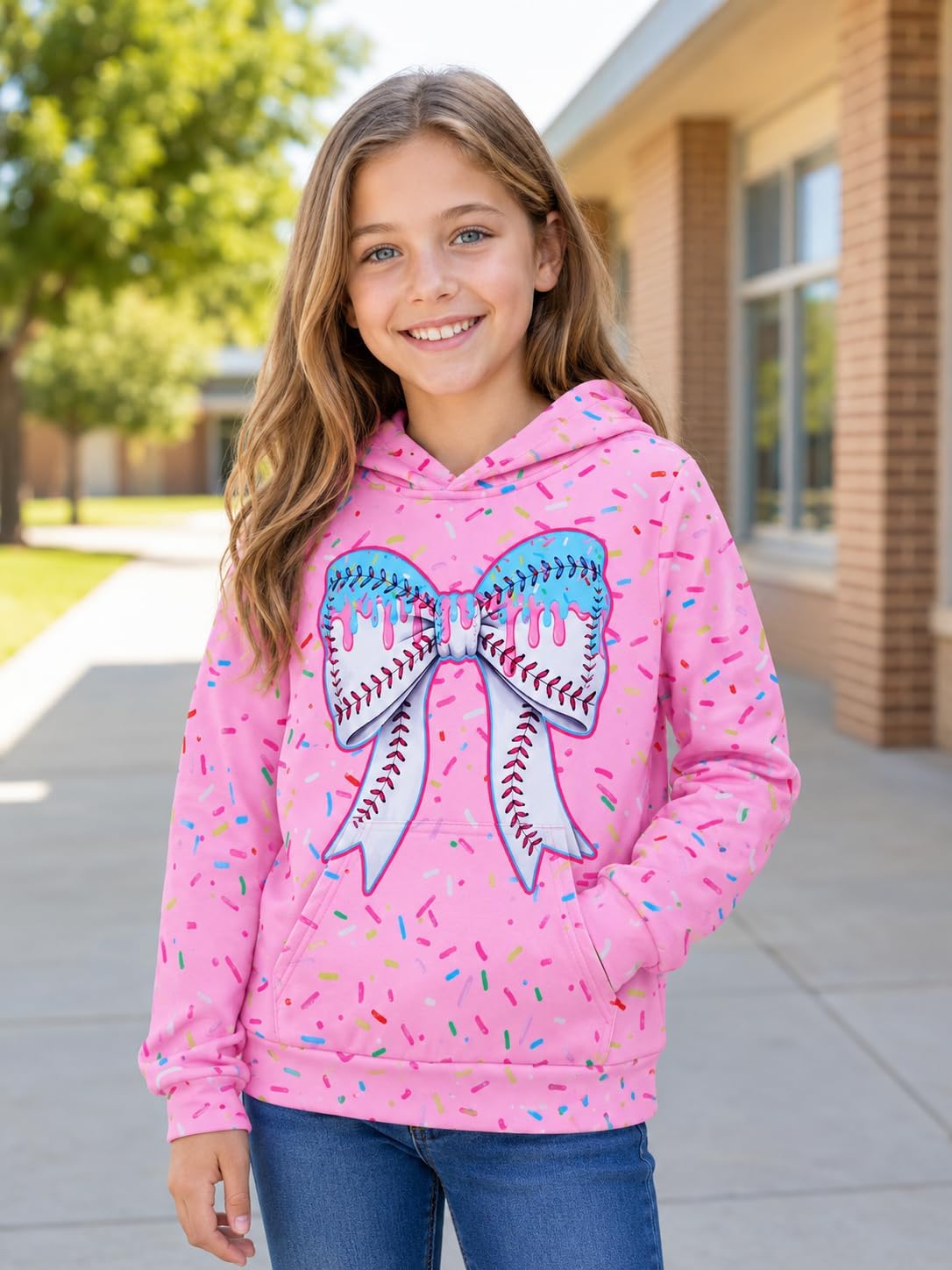 uideazone Girls Graphic Hoodie, Long Sleeve Hooded Sweatshirt 4-14 Years image 2