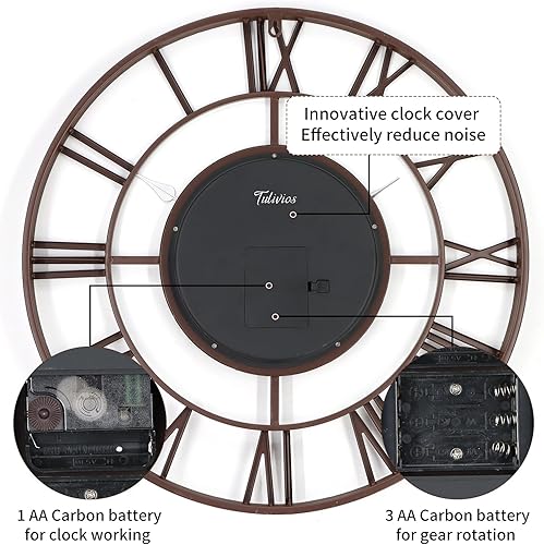 Miniatura 6 de Relojes de pared grandes de 24 pulgadas para decoración de sala de estar con engranajes móviles, reloj de pared grande industrial Steampunk, relojes