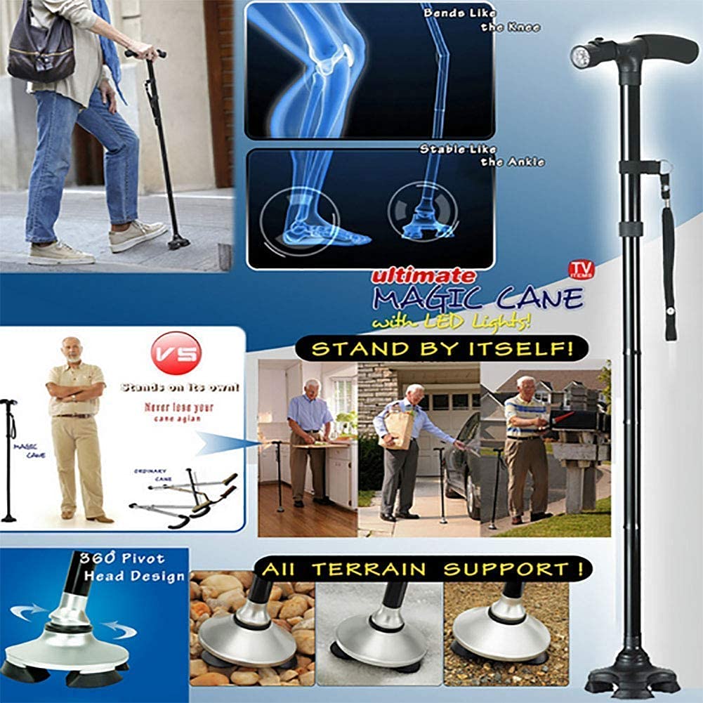 Muletas Ajustables, Bastones Plegables Ajustables y Bastones, con luz LED, Mango de Esponja, rotación Libre de 360 ​​°, para Hombres y Mujeres Familiares Present