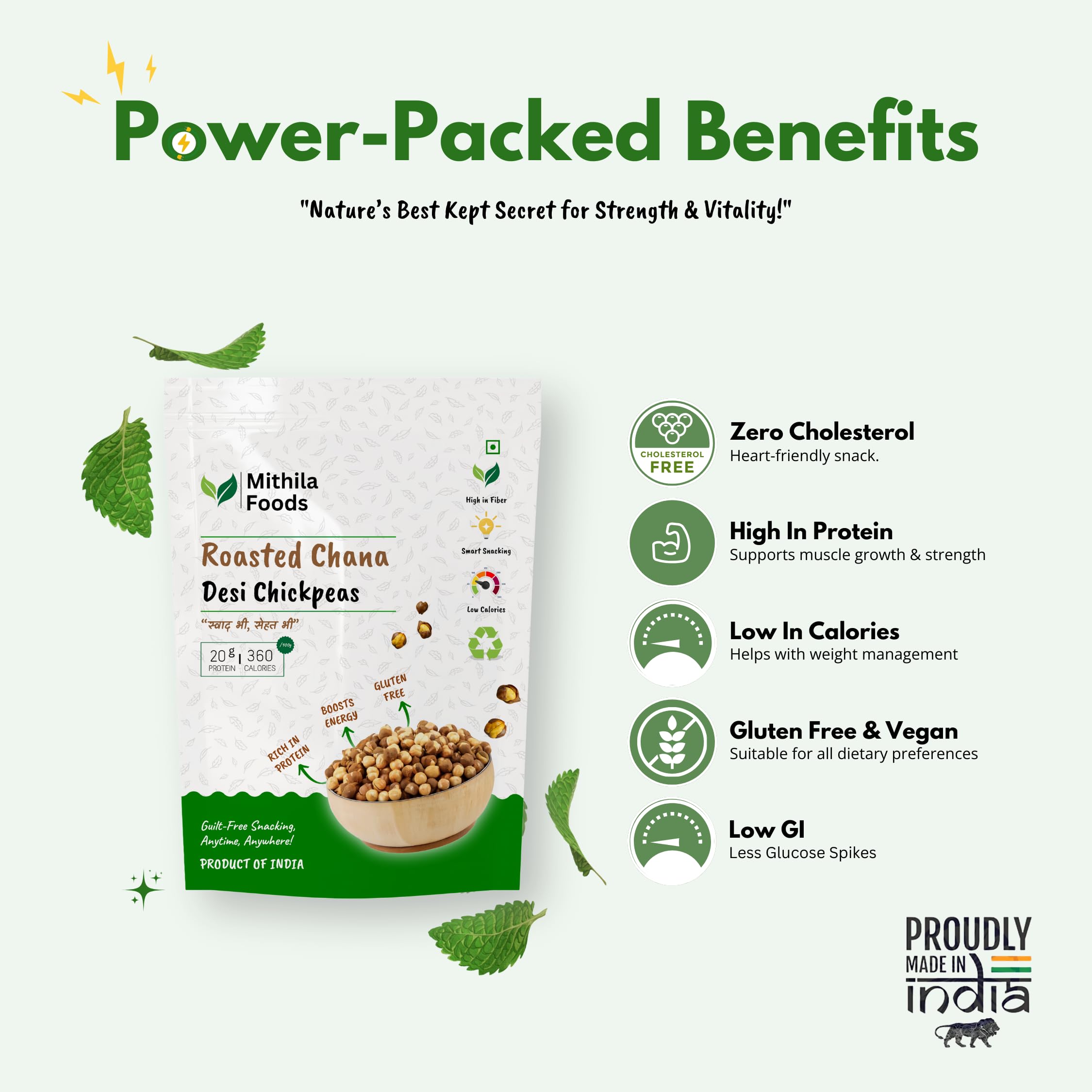 MITHILA FOODS 1 kg Roasted Chana Desi Chickpeas | Whole with Skin | Healthy Crunchy Vegan Gluten-Free High Protein Snack | Authentic Traditional Bihari Bhuna Chana Snacks - Image 4 thumbnail