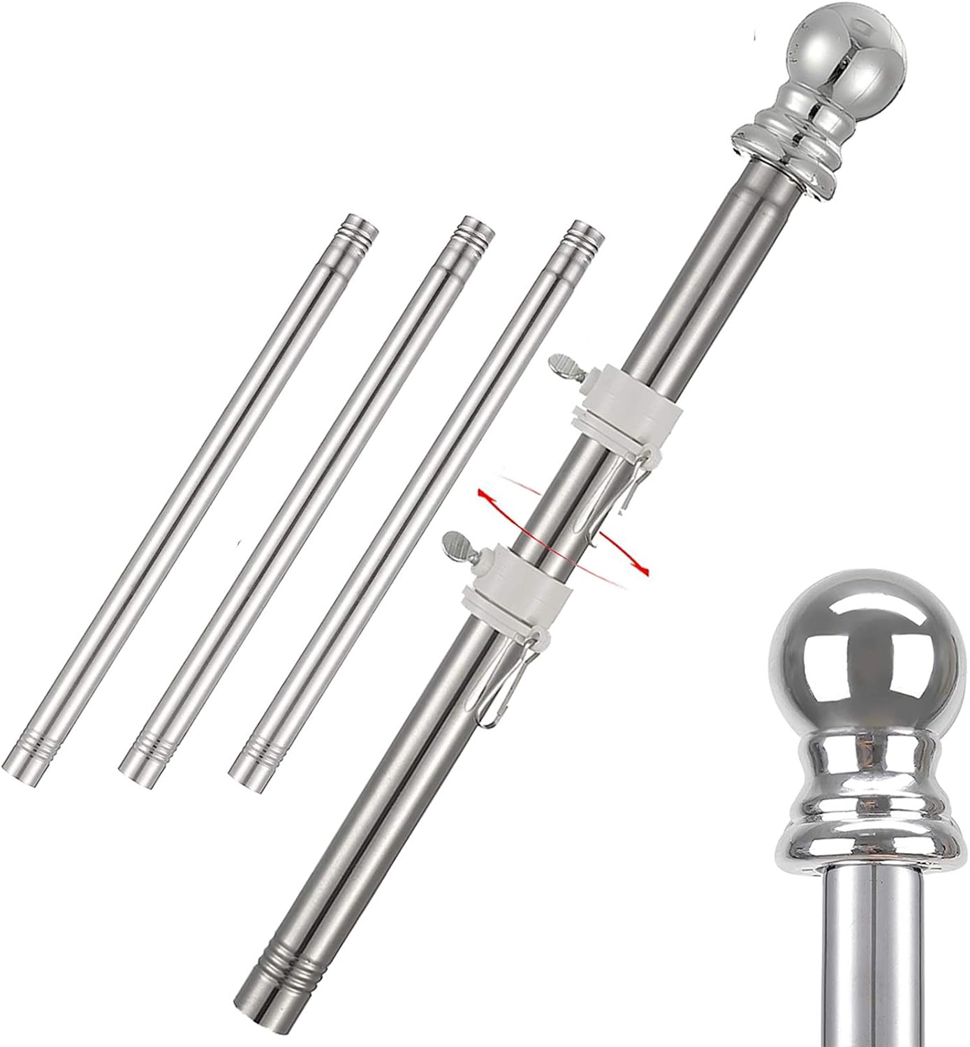 INFLATION 5FT Flag Pole Without Flag or Bracket - 1" Professional Tangle-Free Spinning Flag Pole for 3x5 US Marine Flag, Outdoor House Commercial Flagpole