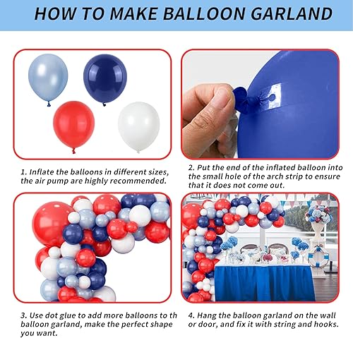 Miniatura 7 de Guirnalda de arco de globos rojos, azules y blancos para decoraciones de fiesta de béisbol, globos náuticos, globos náuticos de trabajo azul marino