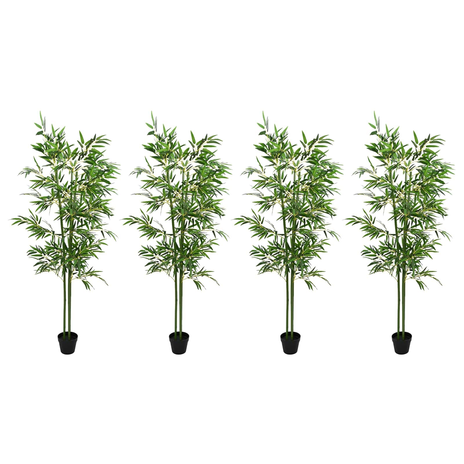 Lot de 4 arbres décoratifs en bambou dans un pot en plastique