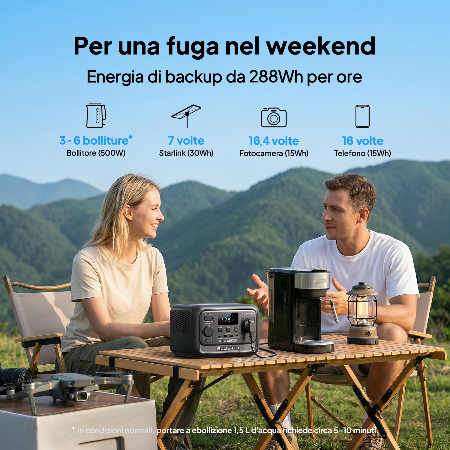 BLUETTI Stazione di Energia Portatile Elite 30 V2, Batteria LiFePO4 da 288Wh, Uscita CA da 600W (Picco 1500W), Ricarica Totale in 70 Minuti, Ideale per Campeggio, Viaggi, Interruzioni di Corrente