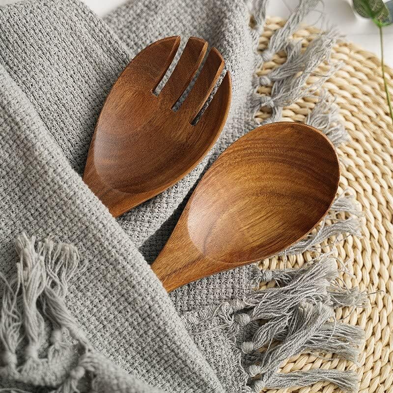 Vista 5 de Juego de cuchara de cocina y tenedor de madera, cuchara de madera, tenedor de madera, cuchara para ensalada, tenedor de pasta, utensilios de cocina