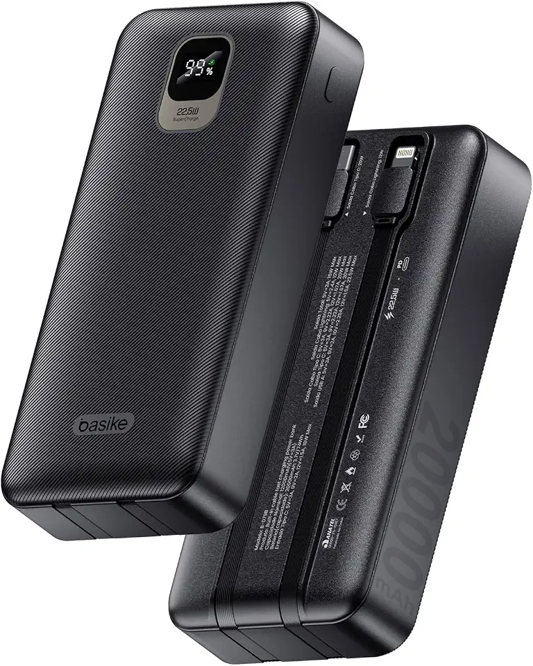 Basike Power Bank, Carregador Portátil Universal 20000mAh, USB-A(até 22.5W)+USB-C(até PD20W), Carregamento Rápido, Led Indicador de Bateria para iPhone/Samsung/Huawei/Xiaomi (Preto)