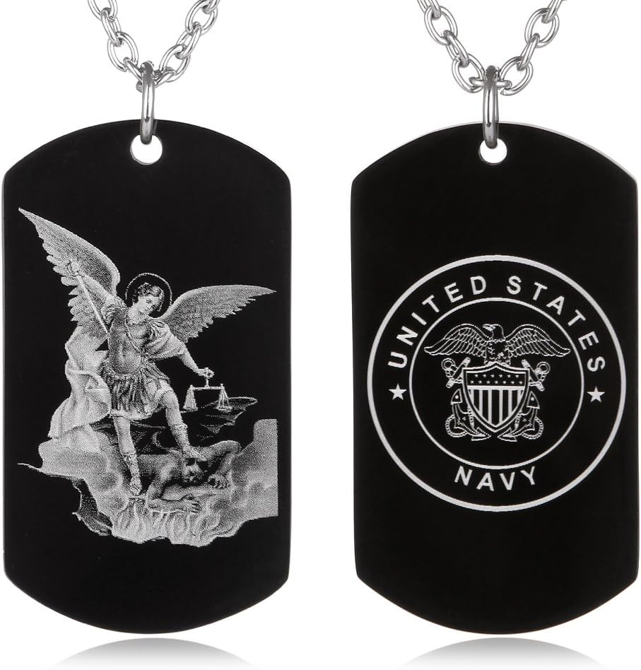Catholic Gifts St. Saint Michael Archangel Protection Prayer Marine Corps Air Force Army Navy Coast Guard Dog Tag Necklace Religious Gift