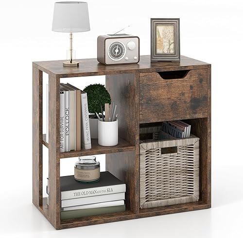 Miniatura 12 de LOKO Estantería de 3 cubos con cajón, estantería abierta de 2 niveles, estante de exhibición independiente, moderno organizador de almacenamiento