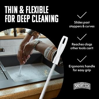 Brushtech Sink Drain & Overflow Multi-Purpose Cleaning Brush - White