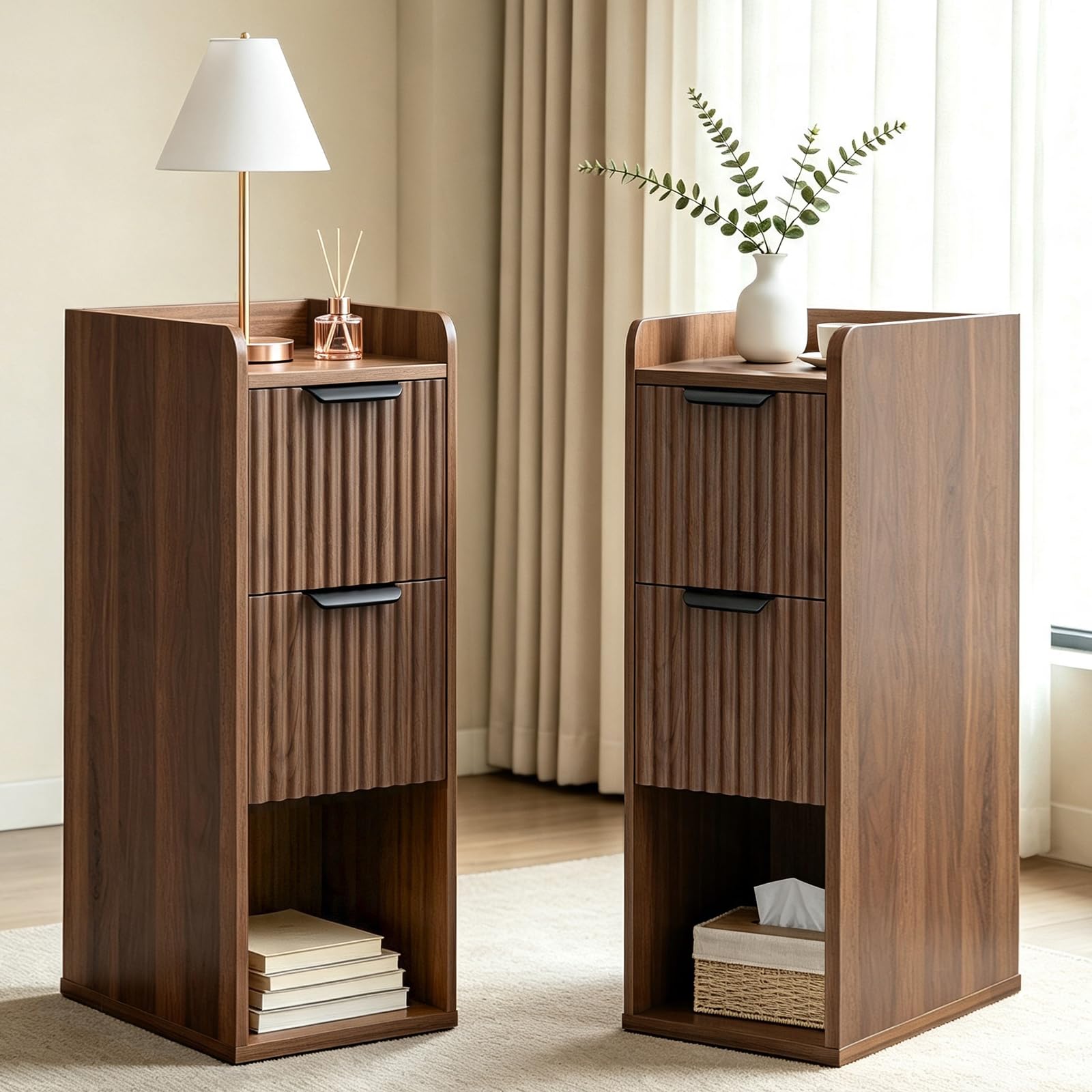LYNCOHOME Slim Bedside Table Set of 2, 2-Drawer End Table,Side Table