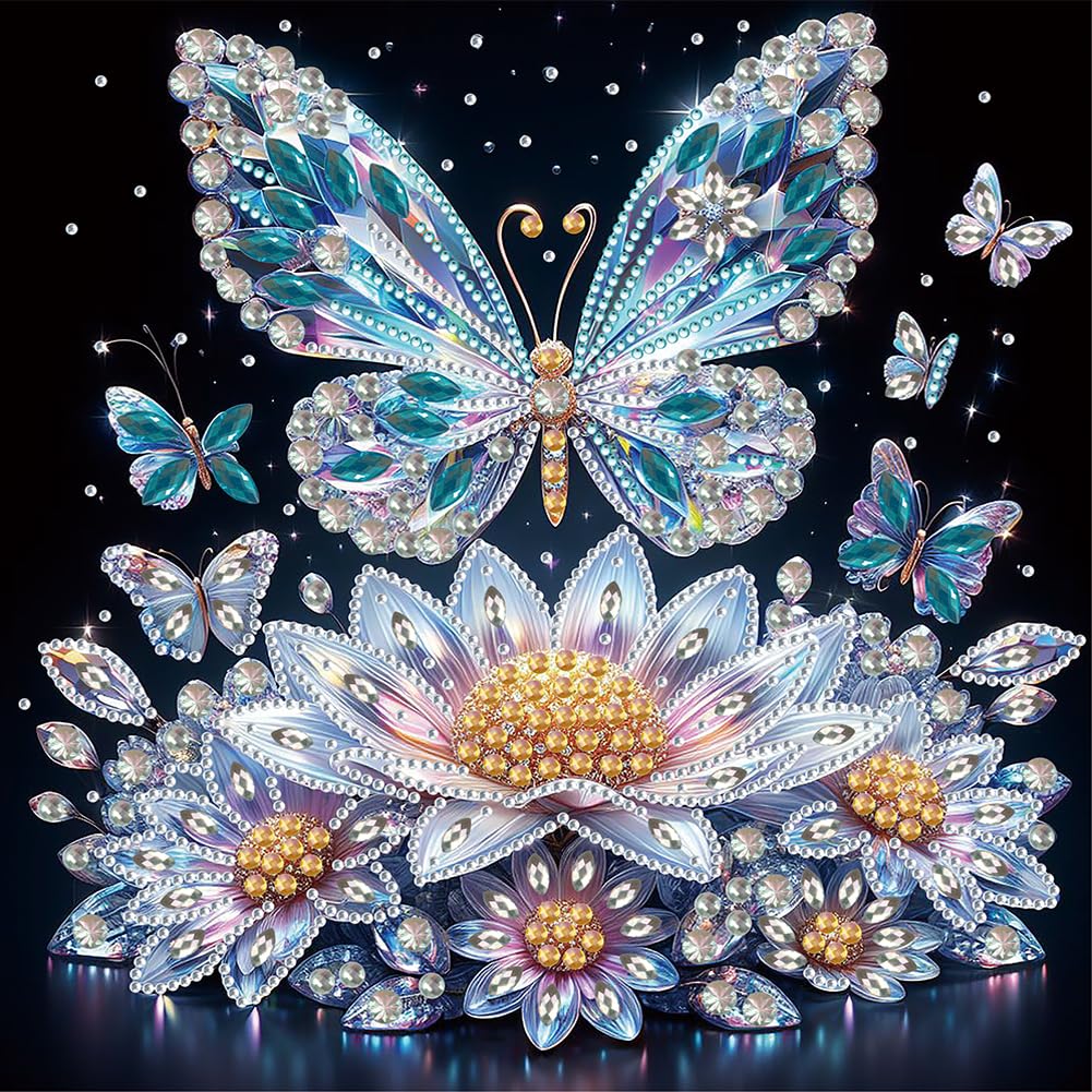 Butterfly a Partial Special Shaped Diamond Art Painting Kits for Adults Beginners, Crystal Rhinestone Gem Diamond Art Craft Kit Perfect for Home Wall Decor 11.81x11.81inch