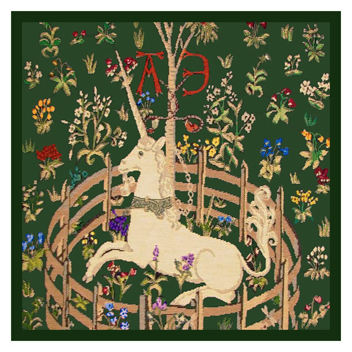 Orenco Originals Detail Unicorn in Captivity Green Background from The Hunt The Unicorn Tapestries Counted Cross Stitch Pattern
