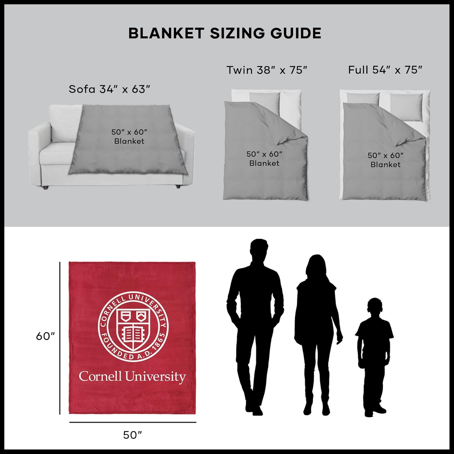 Northwest NCAA Silk Touch Sherpa Throw Blanket, Ultra-Soft Fleece, Official Team Logo, Cozy Plush Bedding, 50 x 60 Inches