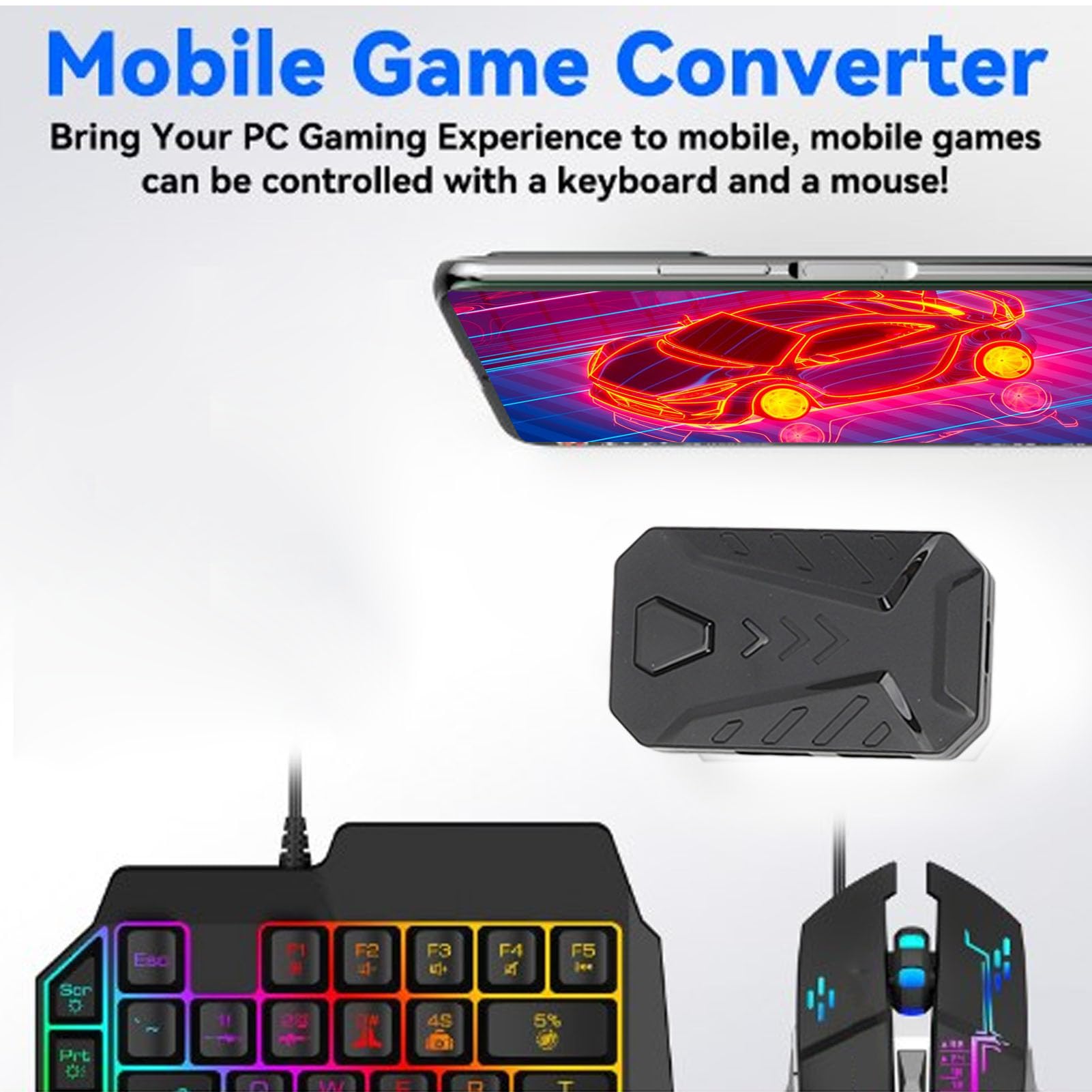 Set di convertitori per mouse e tastiera 4 in 1, con convertitore mouse per tastiera, mouse da gioco, tastiera con una mano e supporto per telefono, per Mix Pro Converter,