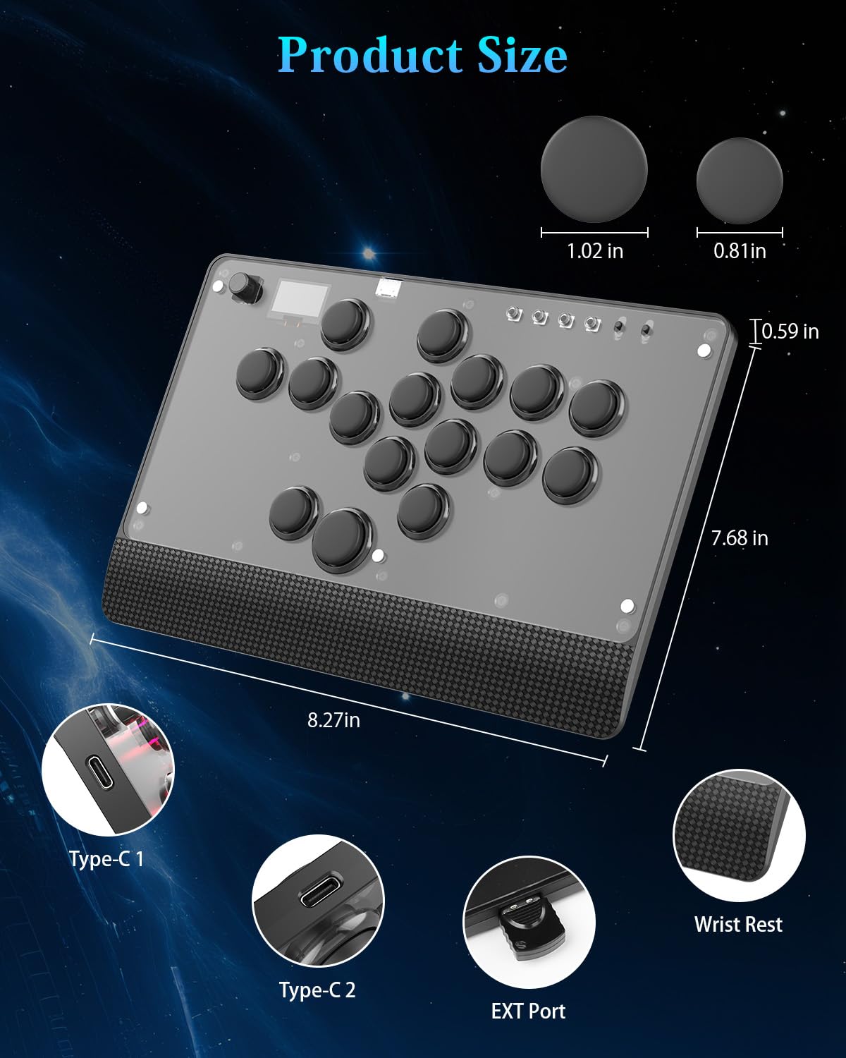 GM-16 Leverless Arcade Controller, All-Button Fight Stick per PS4/PS3/PC/Switch, Fight Stick per giochi di combattimento con funzioni RGB e Turbo personalizzate e Hot Swap