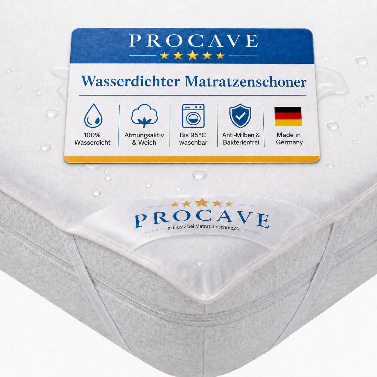 PROCAVE wasserdichter Matratzenschoner 130 x 200 cm – atmungsaktive Matratzenauflage, Made in Germany, weiß, Matratzenschutz ohne Knistern