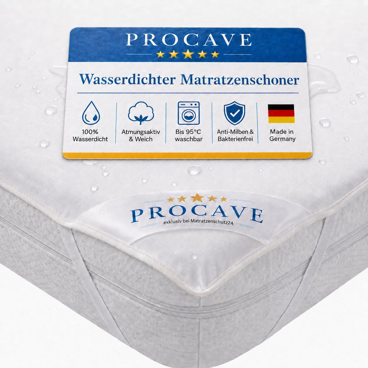 PROCAVE® Matratzenschoner 180x200 cm wasserdicht | Atmungsaktiver Matratzentopper mit Nässeschutz | Inkontinenzunterlage waschbar | Anti-Milben Bettunterlage | Premium Matratzenauflage Made in Germany
