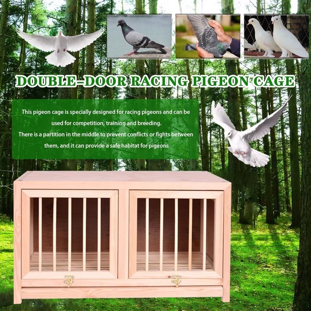 Pigeon Cage Pull-Out Manure Tray Easy to Clean Breeding Box Flip-up Double Door Stackable Wooden Bird Cage(23.6IN*3)