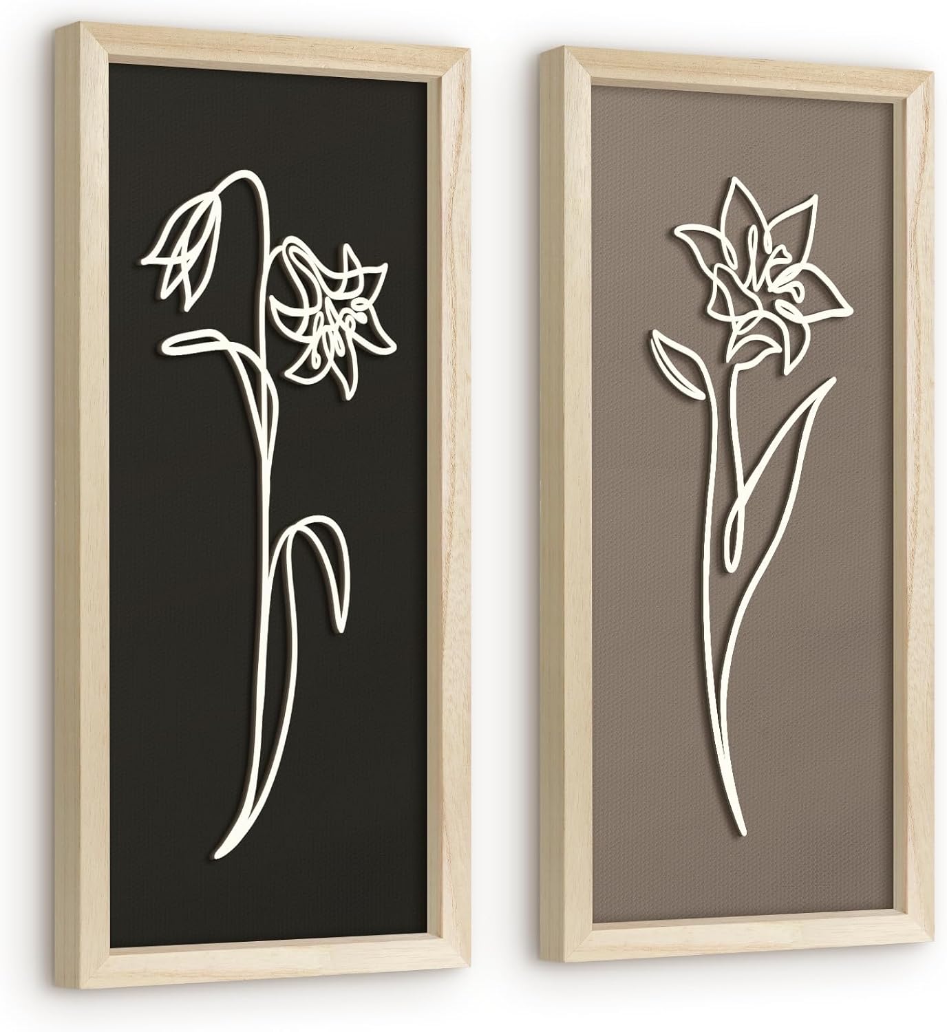 VIYYIEA Wooden 3d Floral Bathroom Wall Decor, Ready-to-Hang Framed Wall Art For Living Room, Bedroom and Office, Boho Botanical Farmhouse Decoration, Lightweight but Valuable Gift (7x16 In, set of 2)