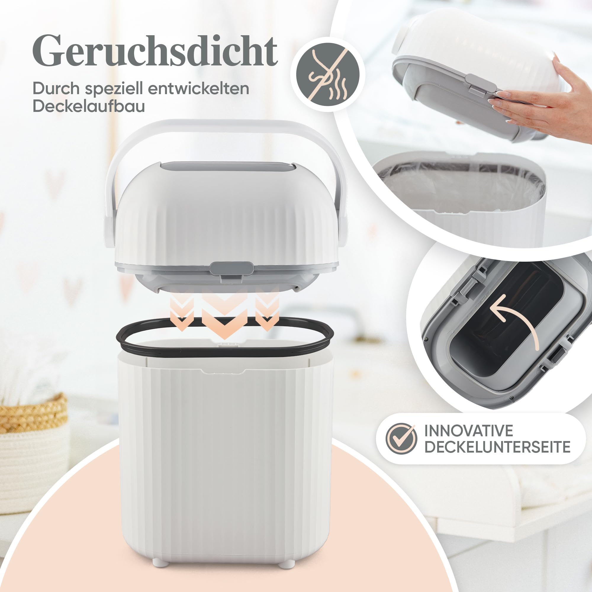 Windeleimer Geruchsdicht 9L I Kleiner Wickeltisch Windel Mülleimer - Windelmülleimer ohne Nachfüllkassetten | Geruchsdichter Wickeleimer Diaper Bin [Neuer verbesserter Drehmechanismus]
