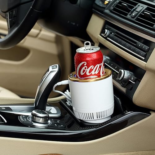 Miniatura 4 de Portavasos para automóvil con enfriador de bebidas, calentador inteligente de tazas 2 en 1 (blanco con dorado)
