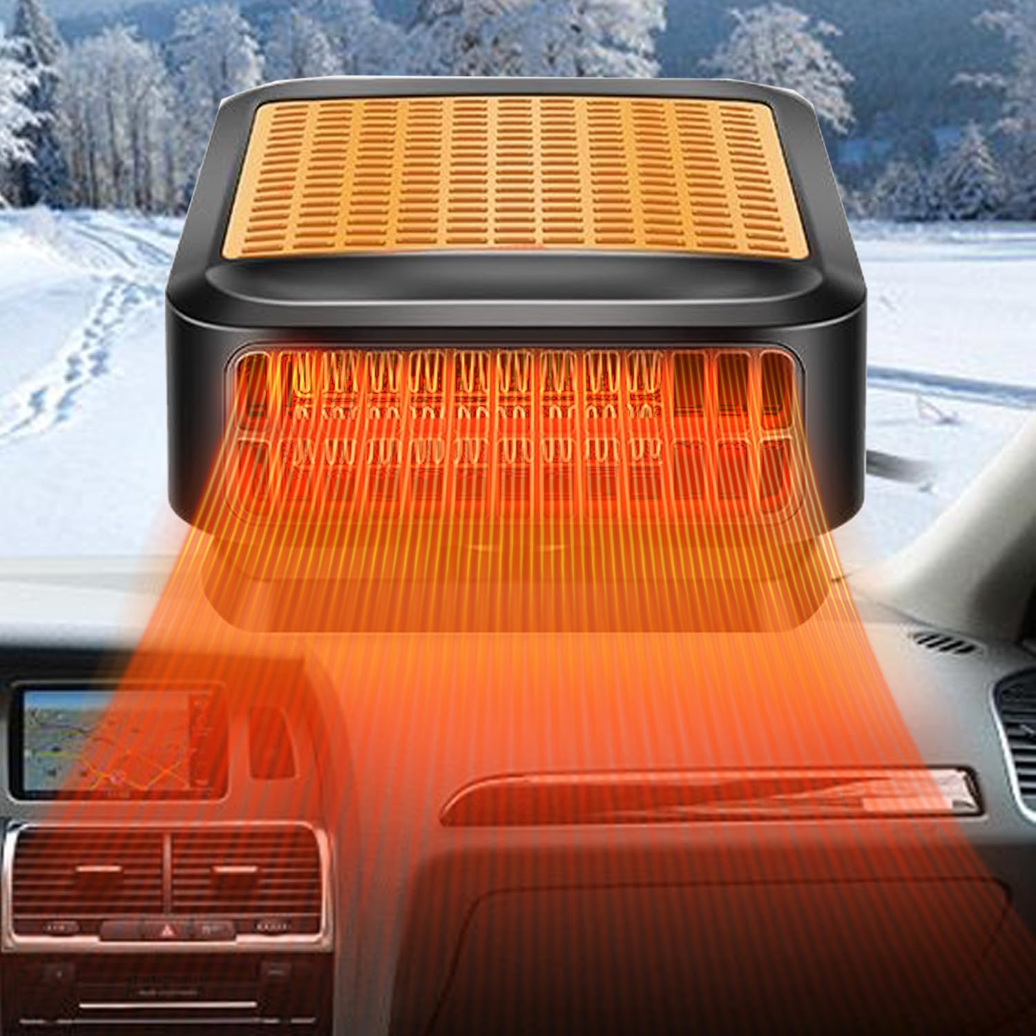 Auto Heizung, 12V 200W Tragbar Schnell Aufheizend Autoheizung, Windschutzscheiben-Defogger, Stecker für Zigarettenanzünder, 360-Grad-Dreh-Demister für 12V Fahrzeuge