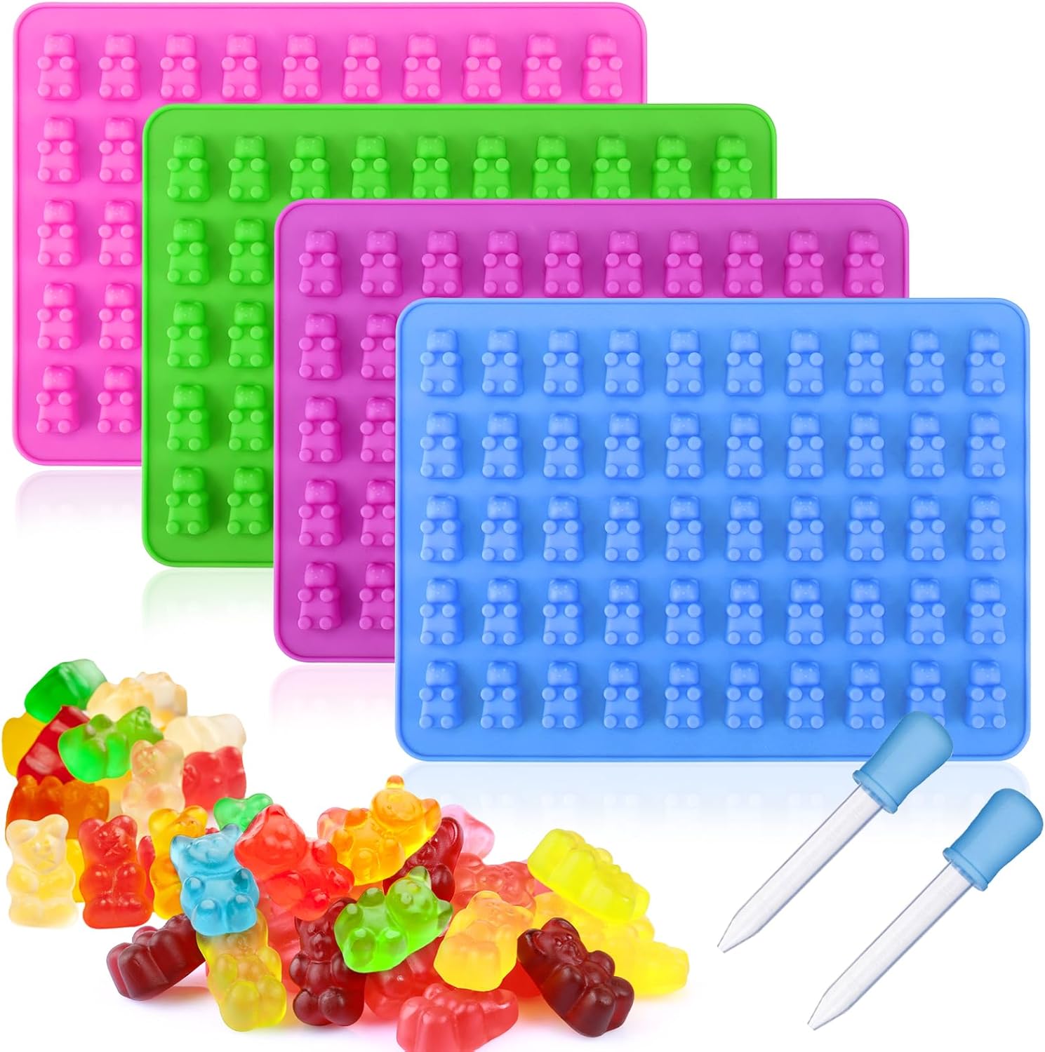 Palksky 4Pcs Gummy Bear Mold Silicone, Fruit Snack Molds, Gummies Trays Molds with Dropper for Candy Chocolate - Amazon product rated Grade A