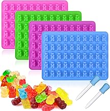 Palksky 4Pcs Gummy Bear Mold Silicone, Fruit Snack Molds, Gummies Trays Molds with Dropper for Candy Chocolate