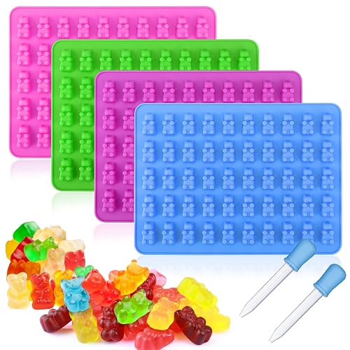 Palksky 4Pcs Gummy Bear Mold Silicone, Fruit Snack Molds, Gummies Trays Molds with Dropper for Candy Chocolate - 4Pcs Bear molds