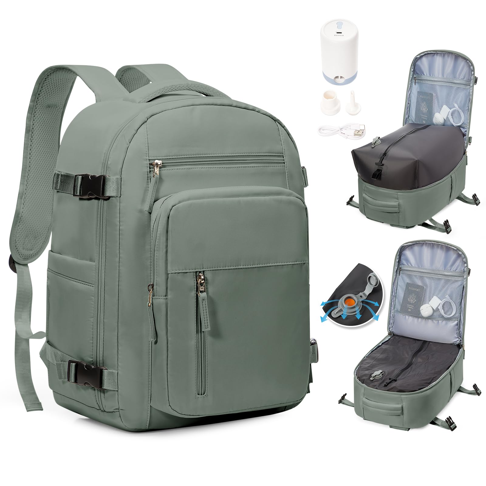 Cabin Bags for Travel, Underseat Carry on Hand Luggage Backpack for Women Airplane Approved Travel Backpack Personal Item Travel Bag 14 inch Laptop Backpack for Business Casual Work Beige — view 17