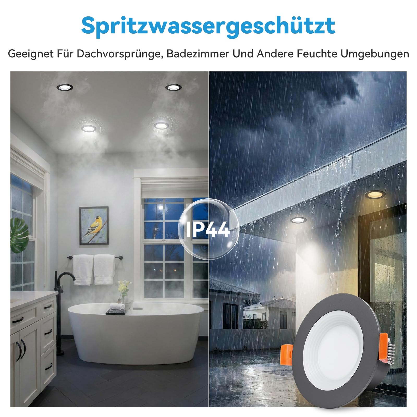 KEELED Schwarz Einbaustrahler LED 6W, mit Nachtlicht 1.5W, LED Spots 230v, 3000K/4000K/6000K Wählbar, Schnittloch 70-85mm, IP44, Gehäuse aus Aluminiumdruckguss, 12er Set