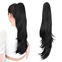 Vista 34 de Extensión de cola de caballo negra, extensiones de cabello con clip de cola de caballo de 20 pulgadas, extensiones de cabello largo y rizado