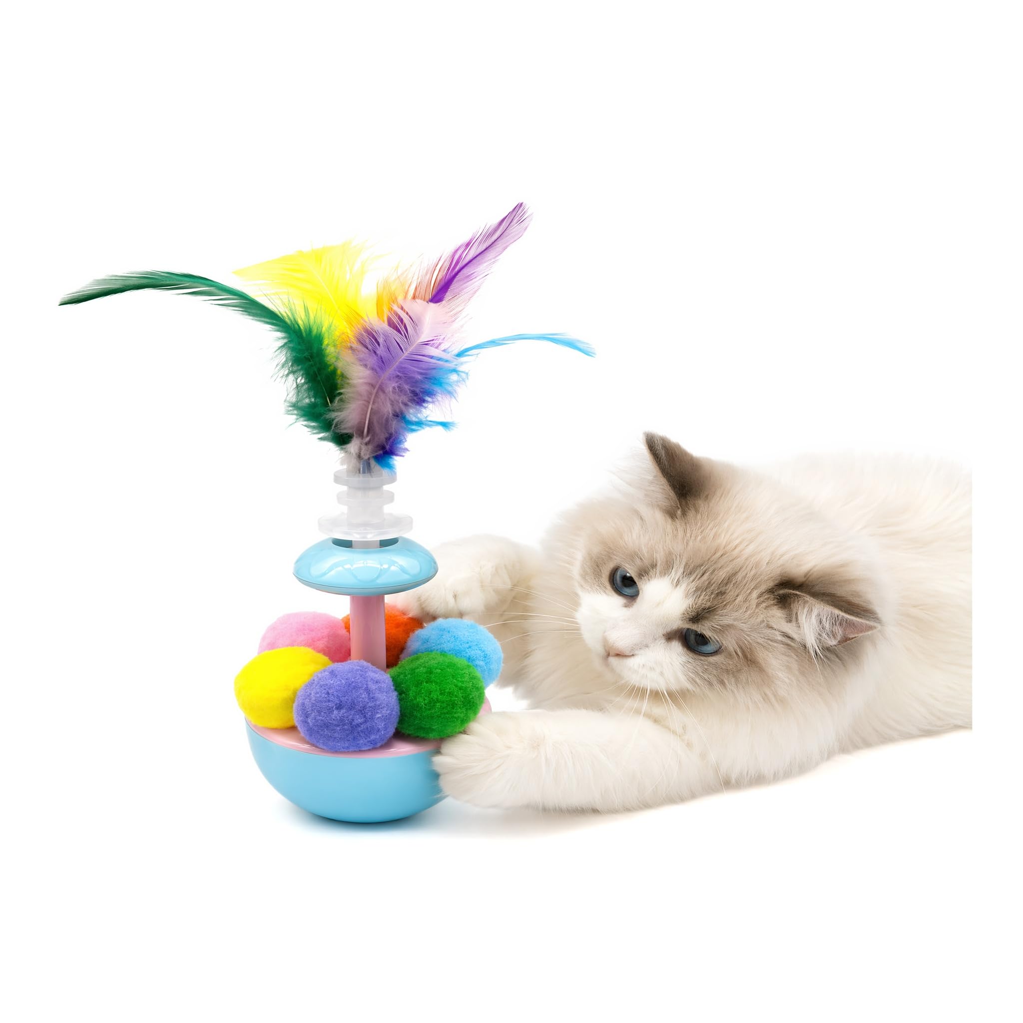 Interactive Cat Tumbler, Rotating Ball & Feather Teaser for Indoor Cats