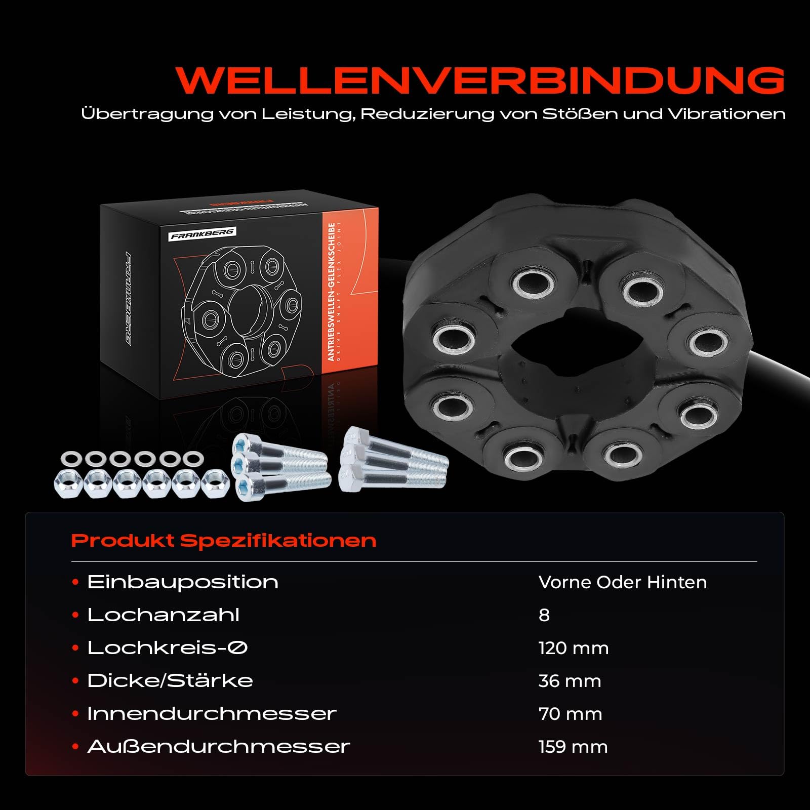 Frankberg Gelenkscheibe Hardyscheibe Vorne Hinten Kompatibel mit C-Klasse W203 3.0L 2005-2007 E-Klasse W212 2.1L-6.2L 2009-2016 S-Klasse W221 3.0L-6.2L 2005-2013 Replace# 9064110015