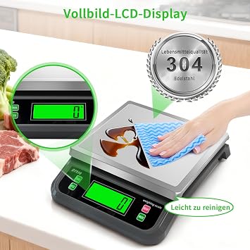 Digital Kitchen Scales 40 kg / 88 lb with Large LCD Display Scales Digital with Pieces Counting and Tare Function Multifunctional Food Scales with 6 Units of Measure g/kg/lb/oz/tl/ct for Cooking Baking Grey