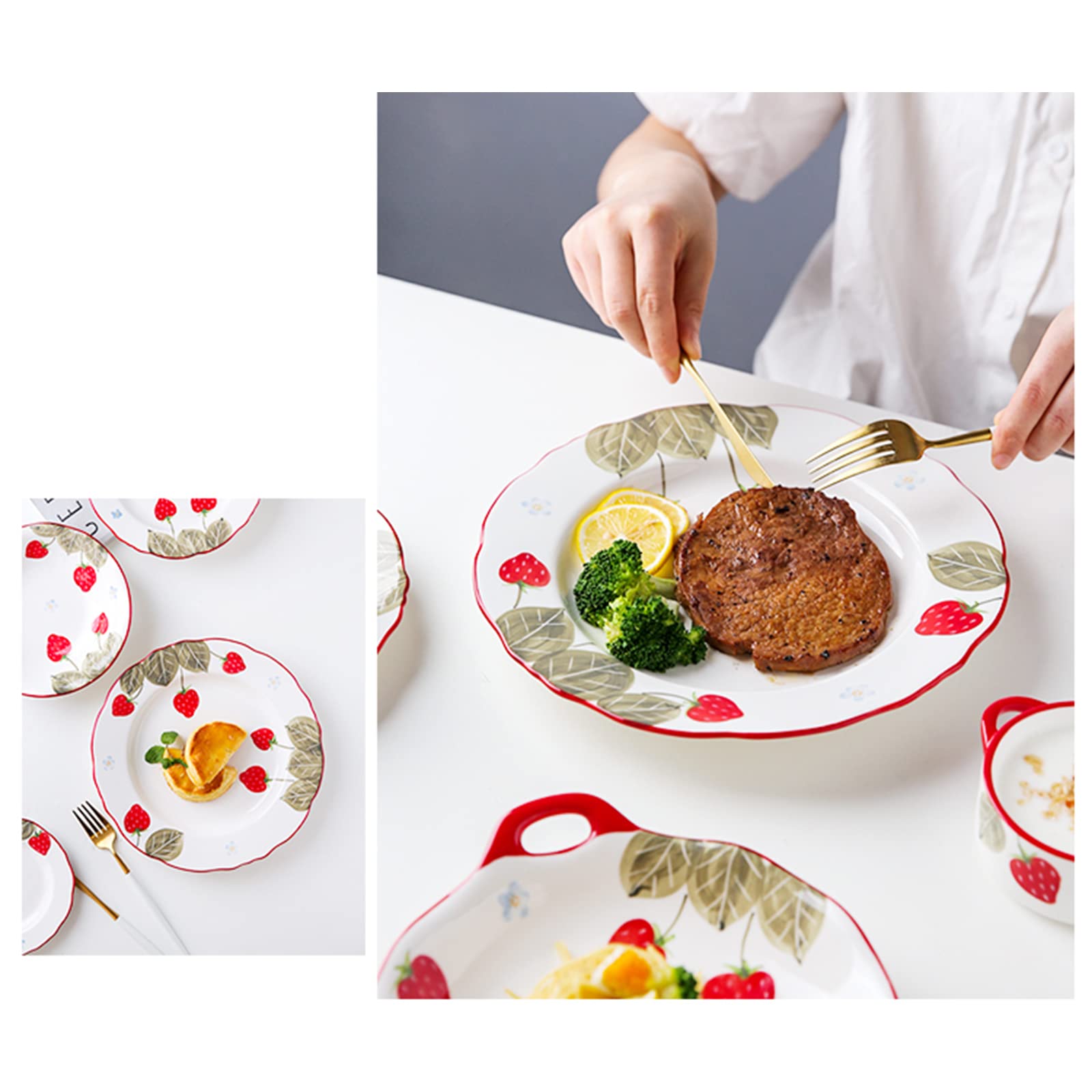 Lindo Plato De Verduras, Plato De Comedor Rural con Estampado De Flores, Vajilla para La Fiesta del Hotel En El Restaurante Casero, Cerámica/15,2 CM/20,5 CM/26 CM(Size:20.5 * 20.5 * 2.3CM)
