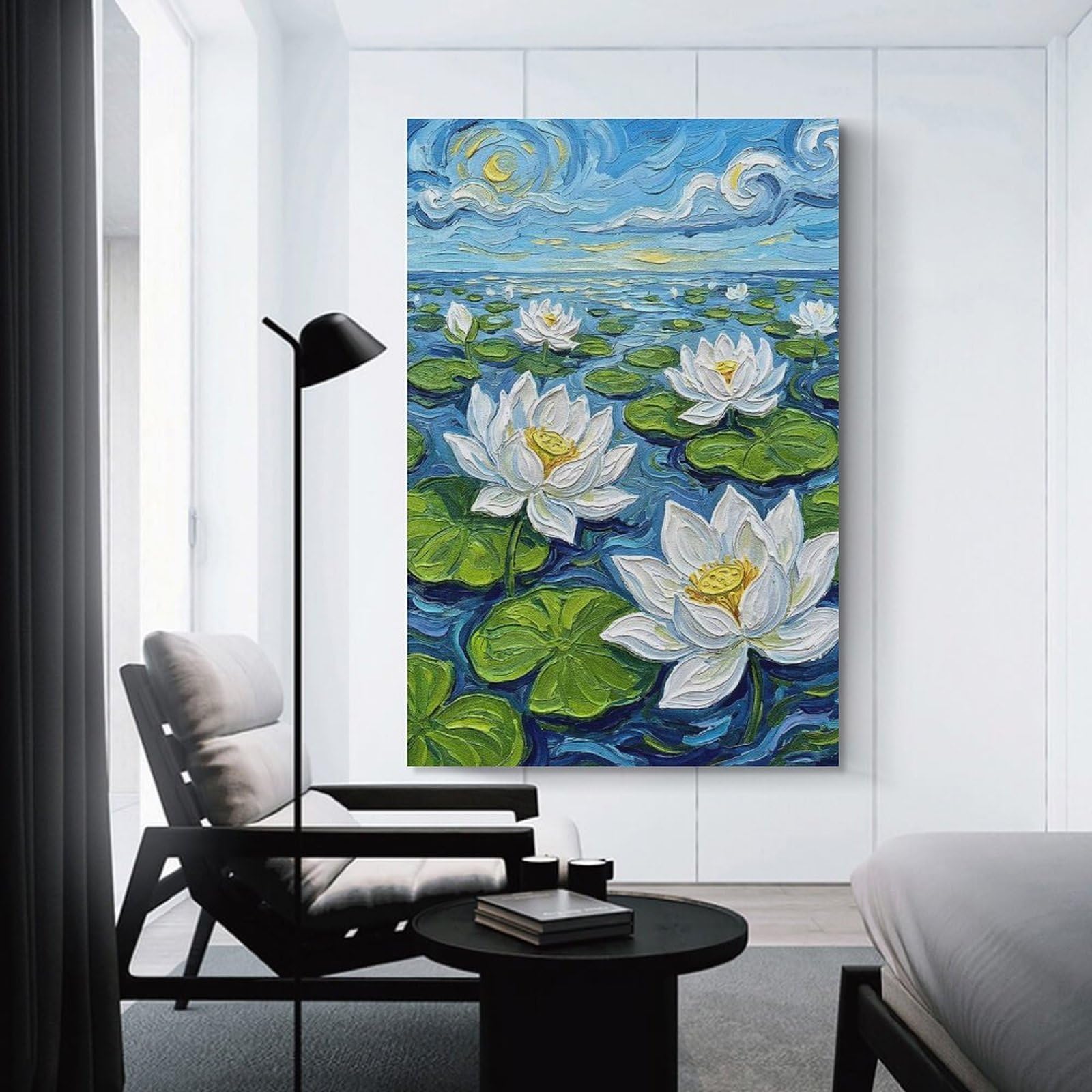 Junmoney Impressionistic Water Lilies Painting Room Decor Wall Art, 24x36inch(60x90cm), for Office, Study Or Home Workspace, Decorative Artwork for Productive Spaces