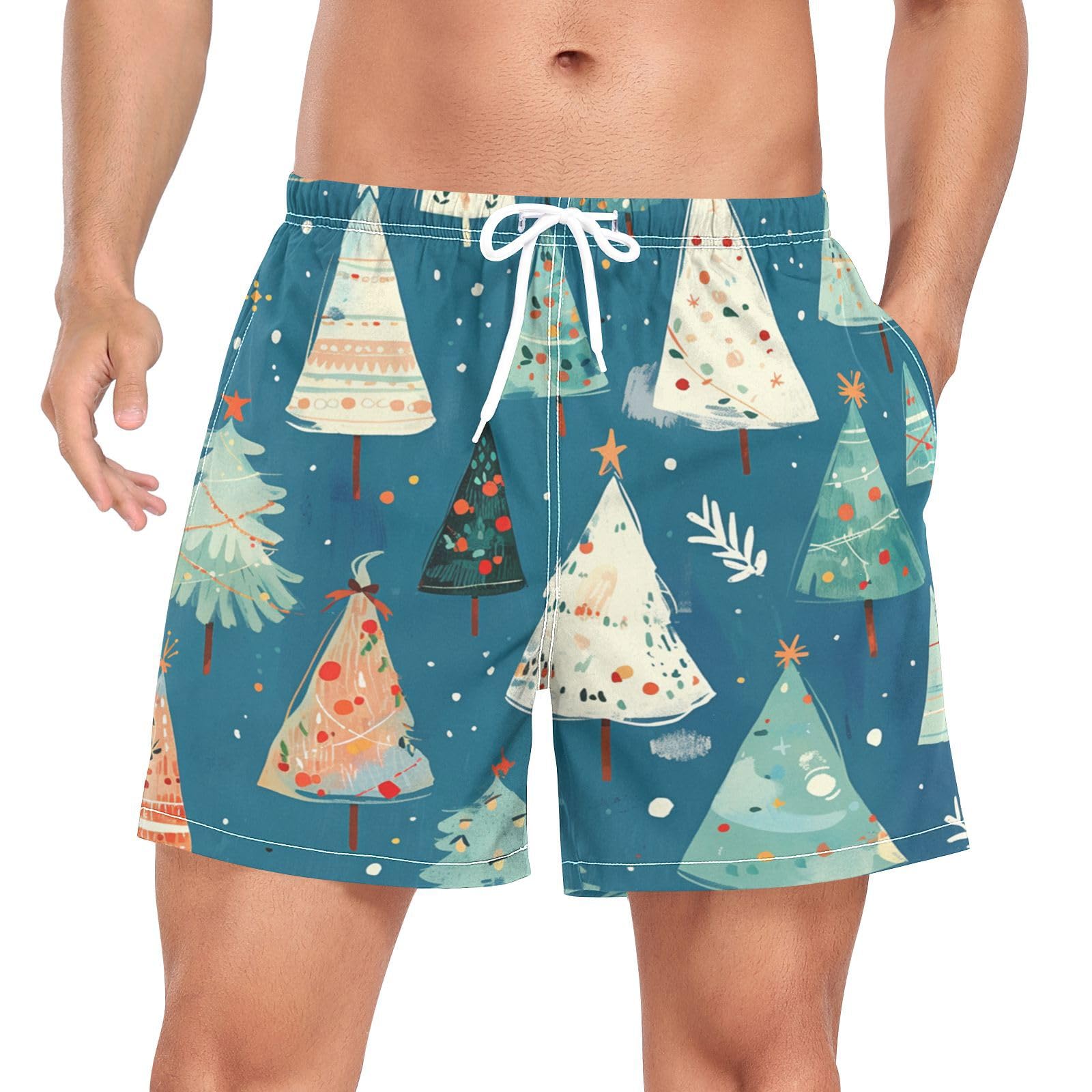 Christmas Snowflake Tree Styles Mens Swimming Trunks Shorts with Compression Liner Stretchy