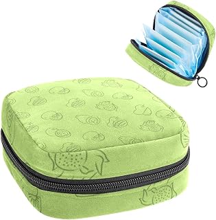 Period Pouch Portable Tampon Storage Bag,Tampon Holder for Purse Feminine Product Organizer,Green Background Hand Drawn Fruits Pattern-01, Multicolor, 4.7x6.6x6.6 in/12x17x17 cm