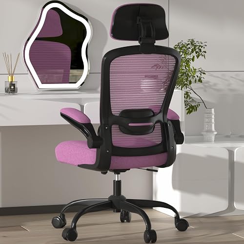 Mimoglad Office Chair, High Back Ergonomic Desk Chair with Adjustable Lumbar Support and Headrest, with flip-up Armrests for Guitar Playing, 5 Years Warranty (Modern, Orchid(Black Frame)) - Modern - Orchid(black Frame)