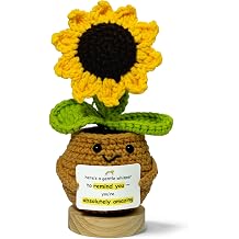 Emotional Support Crochet Sunflower - Cute Positive Desk Decor &amp; Positivity Buddy, Unique Teacher Appreciation Gifts for Women, Coworkers, Friends - Handmade Plant (S4)