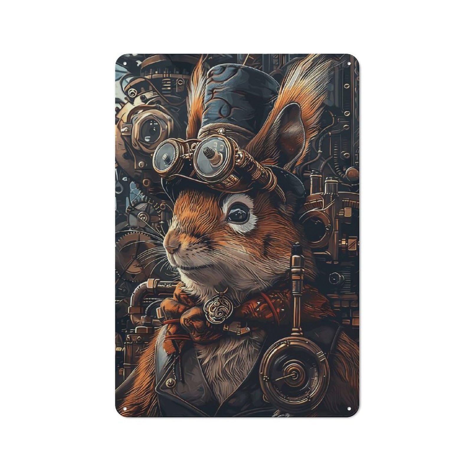 Junmoney Style-3 Vintage Tin Sign 30X20cm With Steampunk Squirrel Animal For Living Room Or Hallway, For Vintage Wall Decor Fans, For Metal Sign Collectors