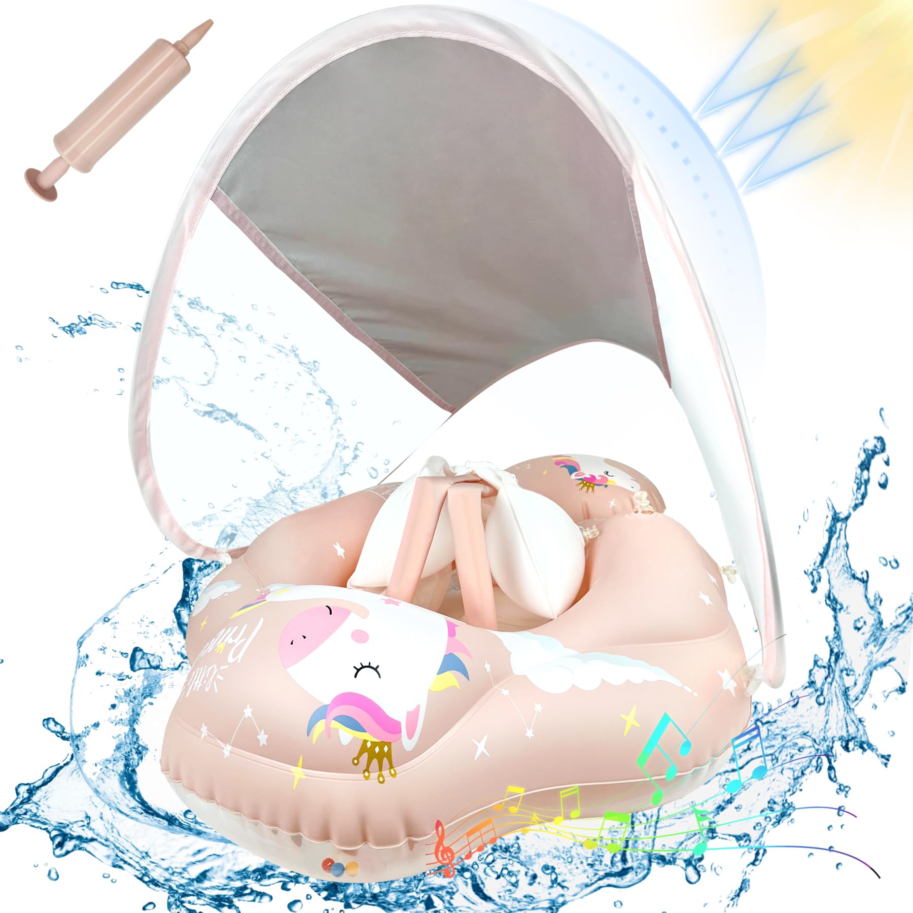TZEKING Flotador Bebe con Sombrilla,Flotador Bebe con Parasol Extraíble,Flotador Bebe con Sombrilla SPF 50+,Flotador Portátil Ajustable para Piscina de Bebé,Flotador Bebe 3 Meses-36 Meses