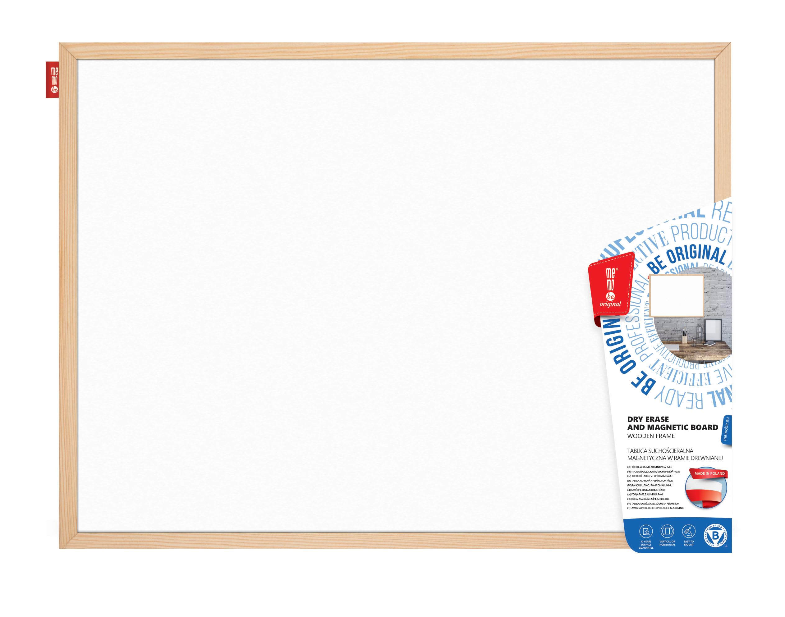 Memobe - Magnettafel Groß 120x90 cm - Whiteboard Magnetisch - Pinnwand Magnetisch mit Holzrahmen - Magnetwand Kinderzimmer, Büro Organizer, Schule Zubehör - Magnet Tafel Kinder zum Beschriften