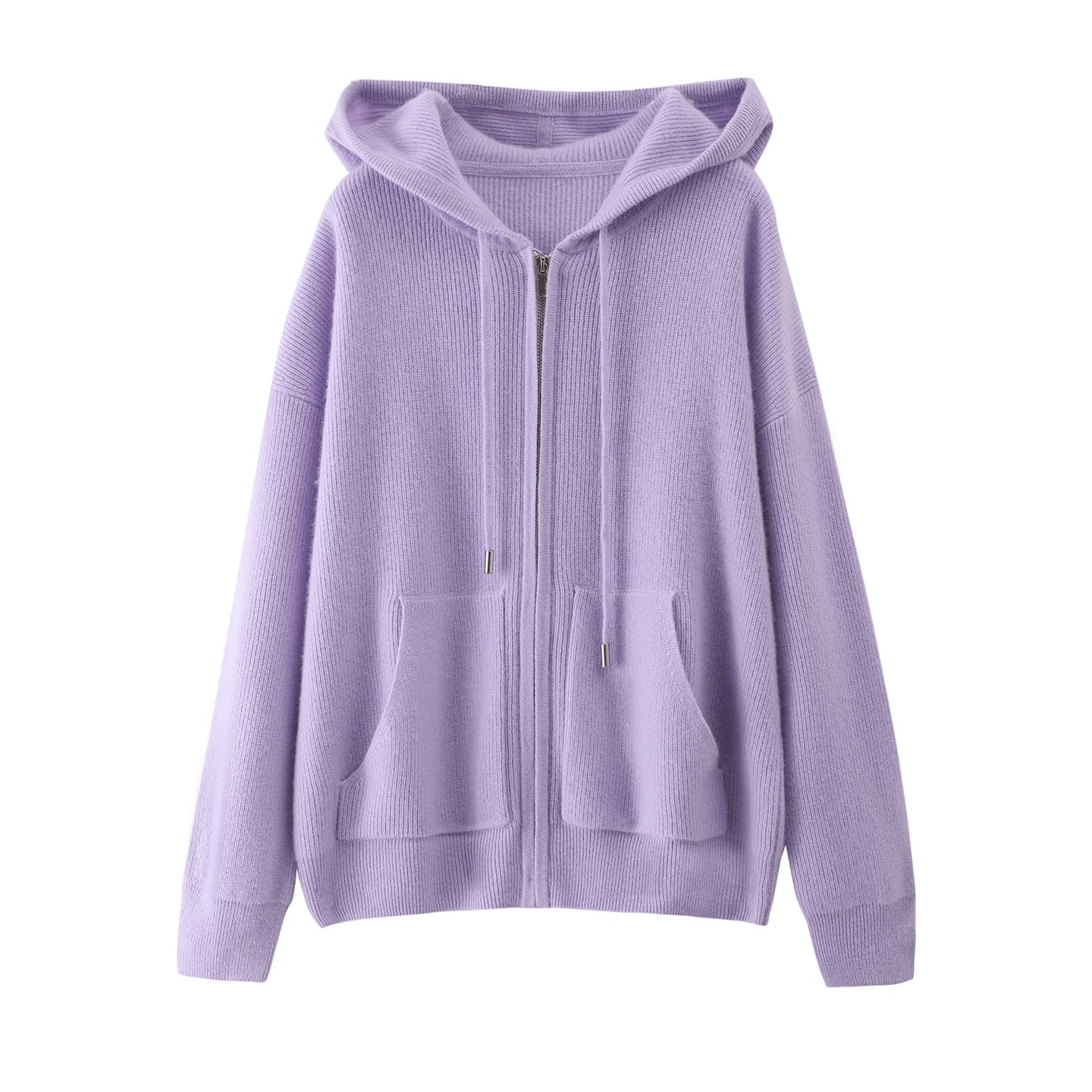 Womens Cashmere Wool Blend Long Sleeve Zip-Up Thick Winter Outerwear Hooded Sweater