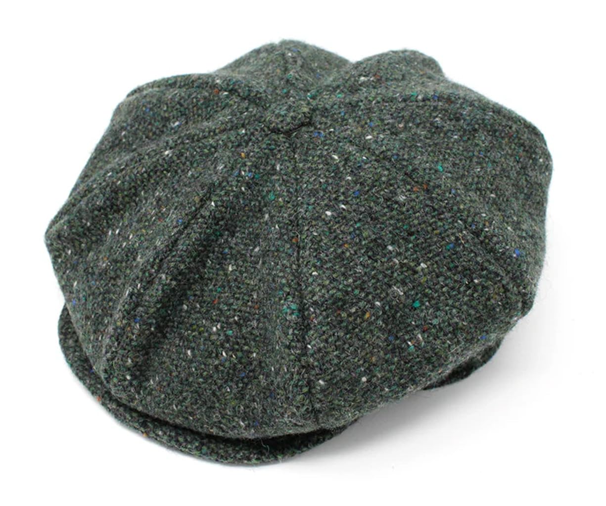 Hanna Hats Men's Donegal Tweed 8 Piece Cap Newsboy Cap, Dark Green Fleck Salt & Pepper, L